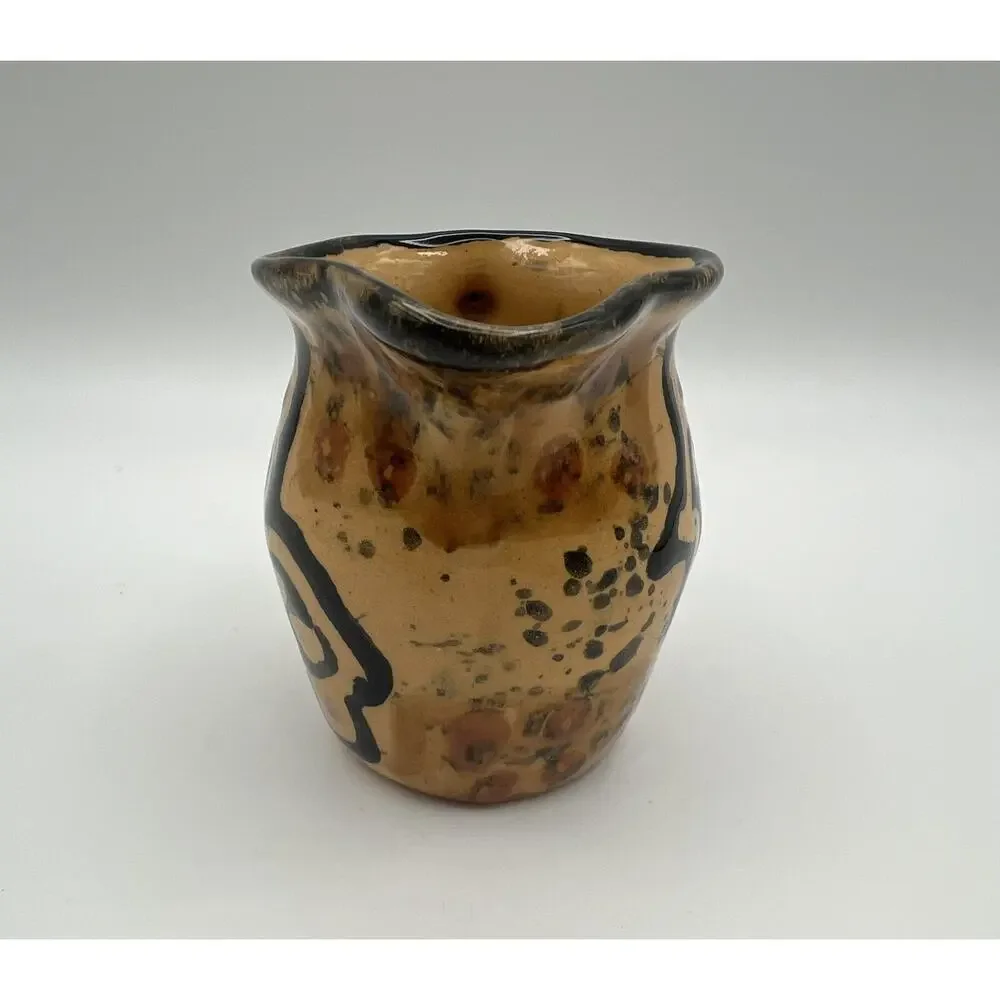 Kazuri Kenya Handmade Art Pottery Small Tan & Black Creamer Pitcher 3” Signed